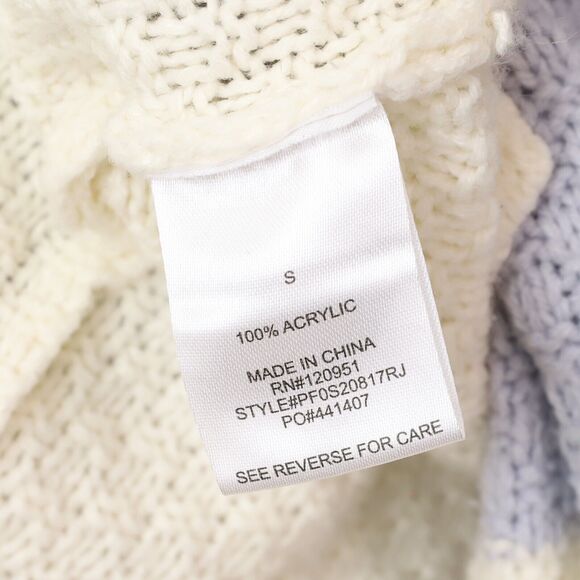 PINK ROSE Colorblock Striped Cableknit Sweater S Blue Ivory Pullover EUC B28 - Picture 5 of 5